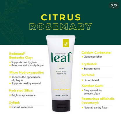 Leaf Micro Hydroxyapetite Toothpaste, 4oz, Redmond Life
