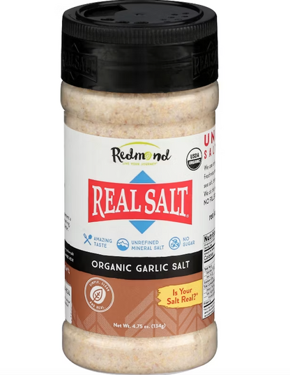 Real Salt Organic Garlic Salt Shaker, 4.75oz-8.25oz, Redmond Life