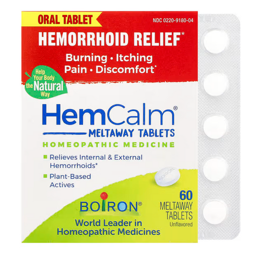 HemCalm Tablets, Homeopathic Medicine for Hemorrhoid Relief for Itching, Burning Pain, Swelling and Discomfort, 60 Quick-Dissolving Tablets, Boiron