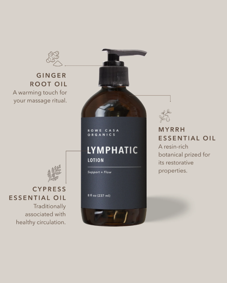 Lymphatic Lotion, Drain + Flush, 8oz, Rowe Casa Organics