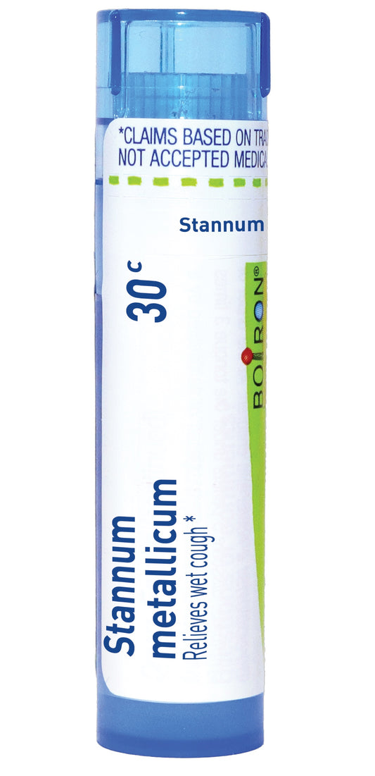 Stannum Metallicum 30C, 200CK, Homeopathic Medicine for Wet Cough, Boiron, 80 Pills (Pill Size #40)