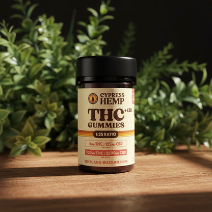Hemp-Derived THC + CBD Gummies, 5mg THC + 125 mg CBD