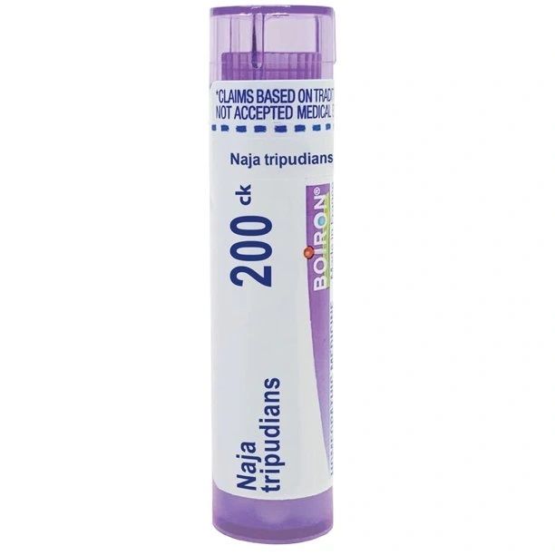 Naja tripudians 30C, 200CK, 1M, Homeopathic Medicine for Headache Improved by Walking in Open Air, Boiron, 80 Pills (Pill Size #40)