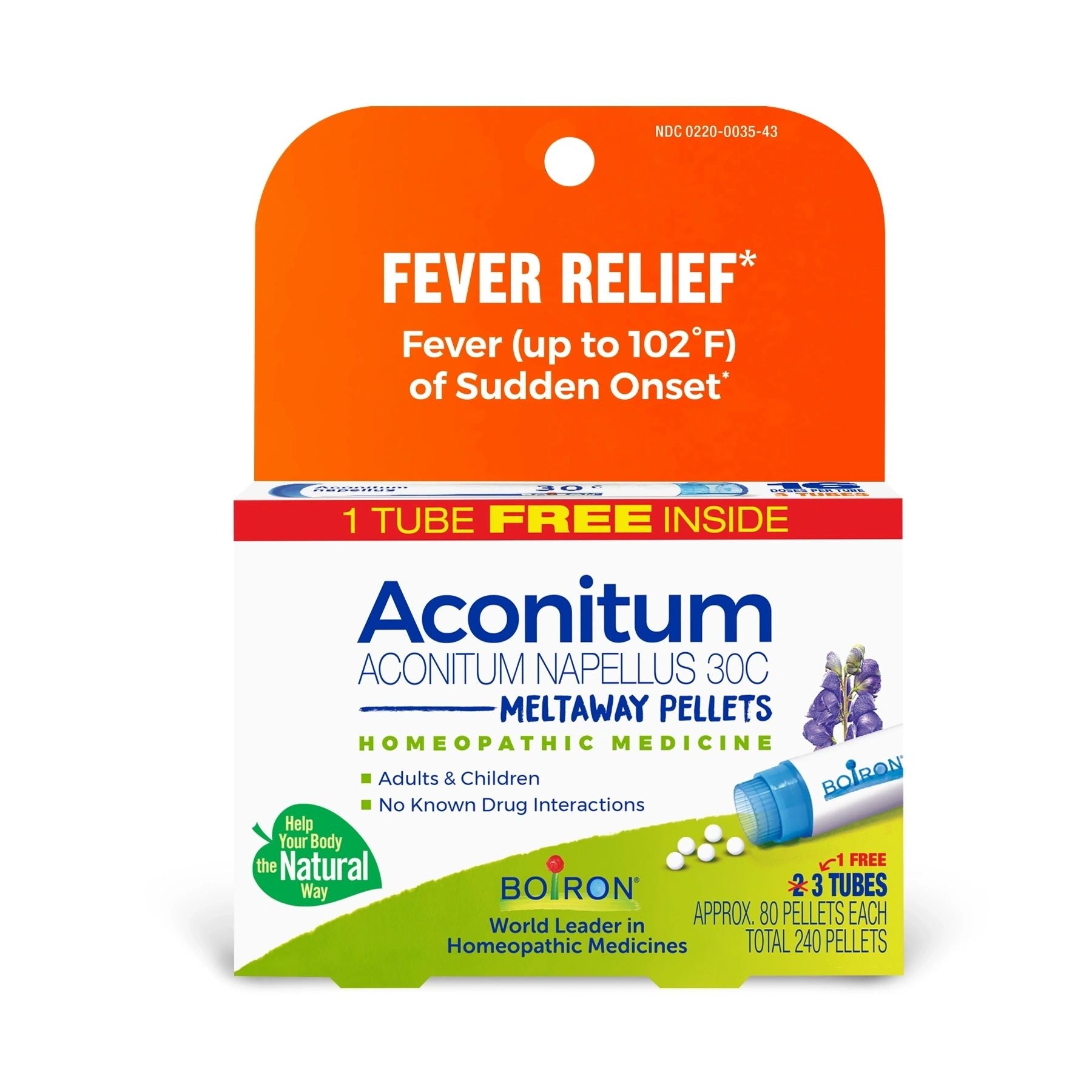 FEVER RELIEF* Aconitum Napellus 30C, 3 Tubes, 80 Pellets Each, Includes 1 FREE Tube