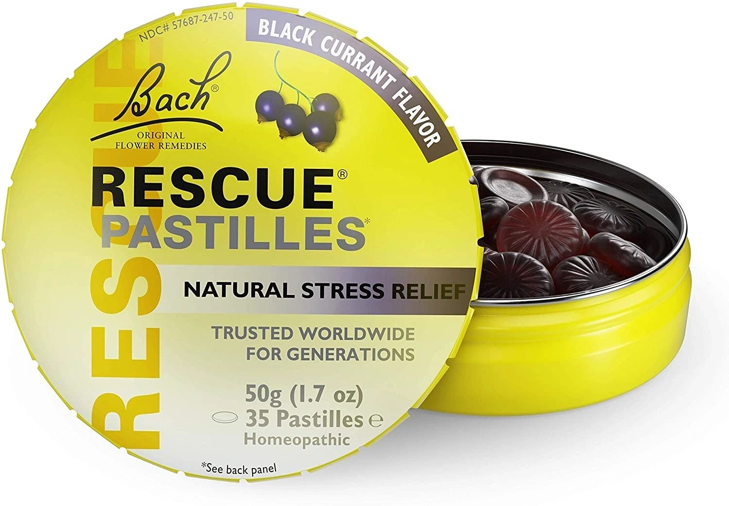 Bach Rescue Pastilles, Natural Stress Relief, Black Currant Flavor, 35 Pastilles