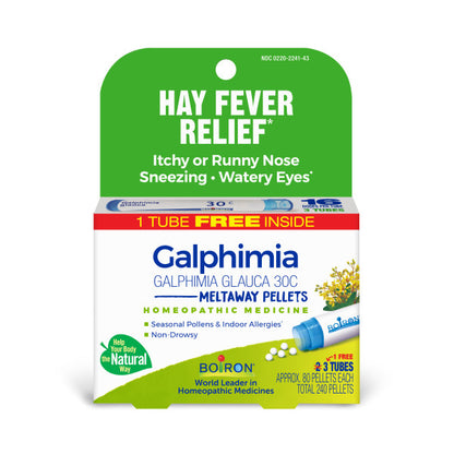 HAY FEVER RELIEF* Galphimia Glauca 30C, Homeopathic Medicine for Hay Fever Relief, Meltaway Pellets, 3 Tubes, 80 Pellets Each Includes 1 FREE Tube, Boiron