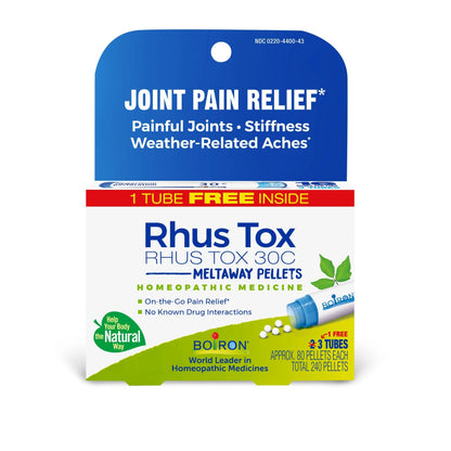 JOINT PAIN RELIEF* Rhus Tox 30C, 3 Tubes, 80 Pellets Each, Includes 1 FREE Tube