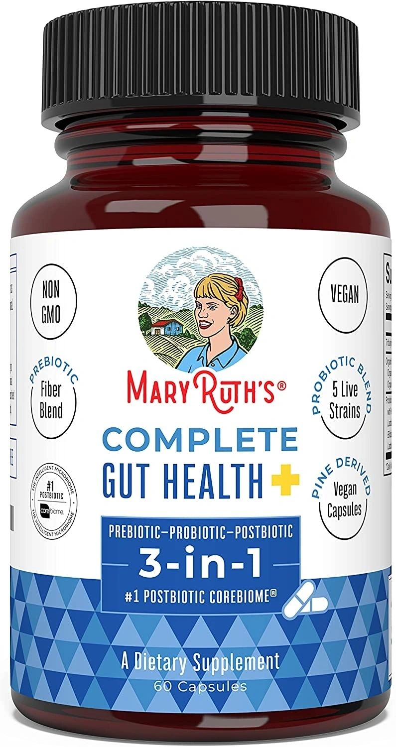 Mary Ruth's Complete Gut Health 3-in-1 Prebiotic + Probiotic + Postbiotic Corebiome, 60 Vegan Capsules