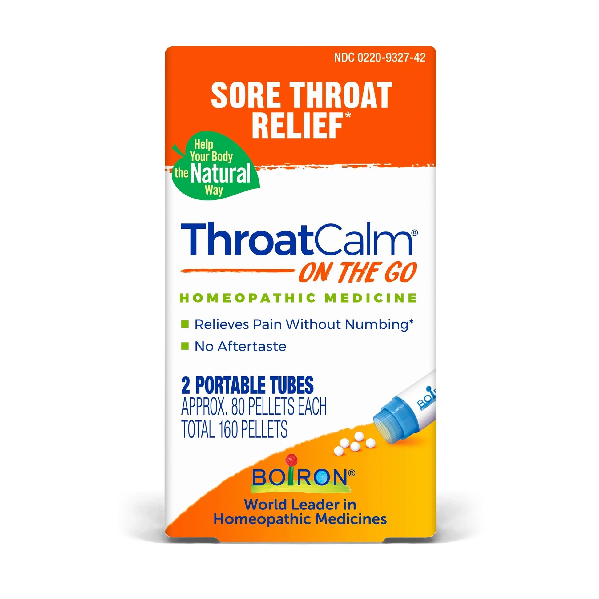 ThroatCalm On the Go, Homeopathic Medicine for Sore Throat Relief, 2 Tubes (Approx. 80 Pellets Per Tube), Boiron