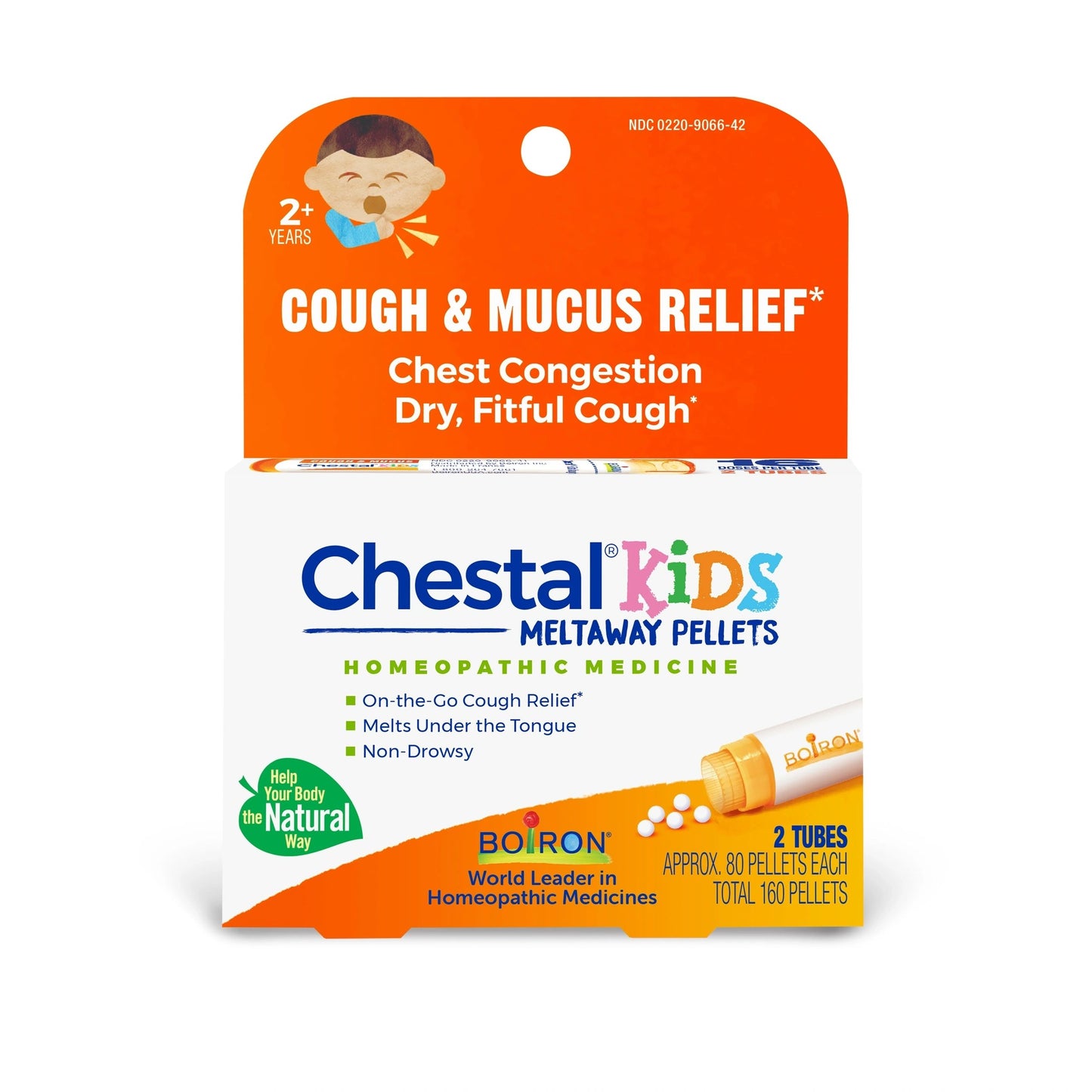 COUGH & MUCUS RELIEF* Chestal Meltaway Pellets for Kids, 2 Tubes, Boiron