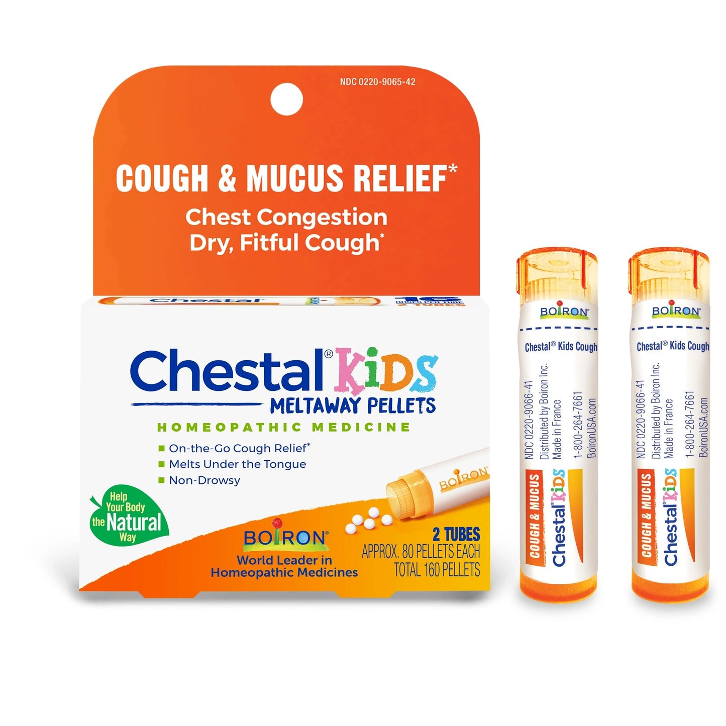 COUGH & MUCUS RELIEF* Chestal Meltaway Pellets for Kids, 2 Tubes, Boiron