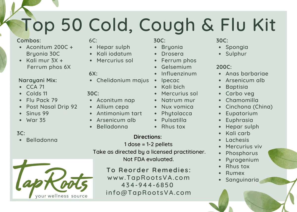 Flu Kit Mixture Top 50 Cold, Cough & Flu Kit with Booklet – TapRoots