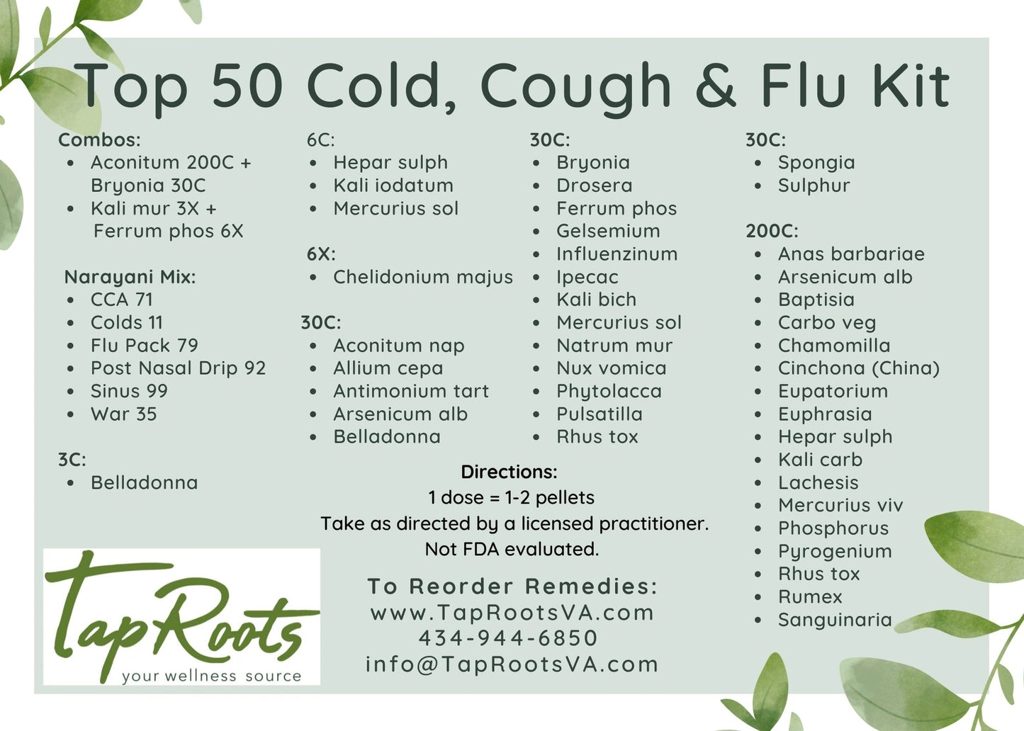 TapRoots' Top 50 Cold, Cough & Flu Kit with Booklet