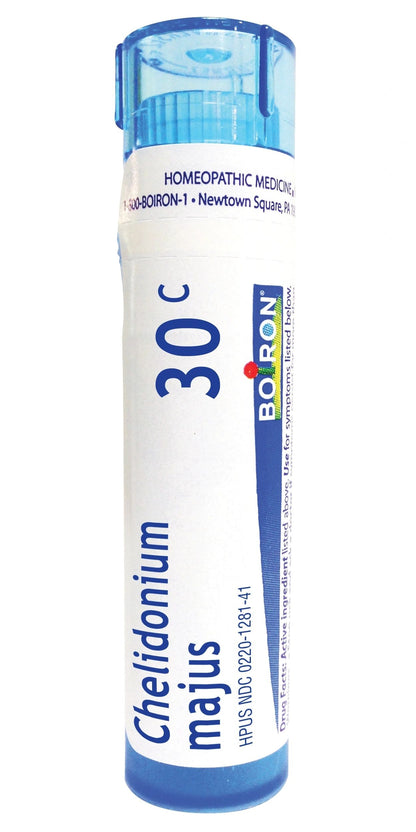 Chelidonium Majus 6C, 30C, 200CK, Homeopathic Medicine for Nausea with Right Upper Back Pain, Boiron, 80 Pills (Pill Size #40)