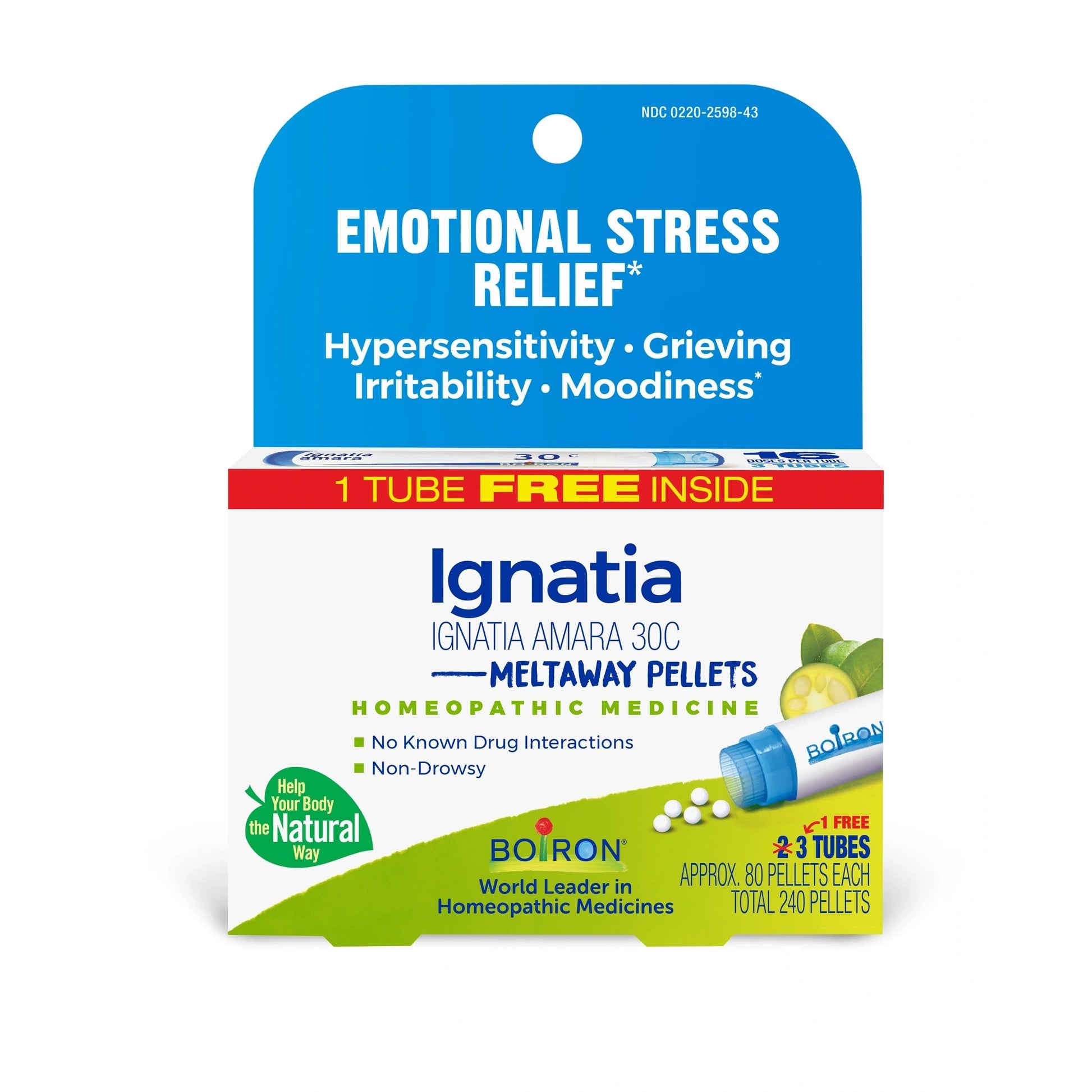 EMOTIONAL STRESS RELIEF* Ignatia 30C, 3 Tubes, 80 Pellets Each, Includes 1 FREE Tube