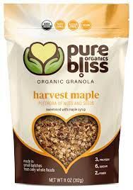 Harvest Maple Organic Granola Sweetened With Maple Syrup, Pure Bliss Organics