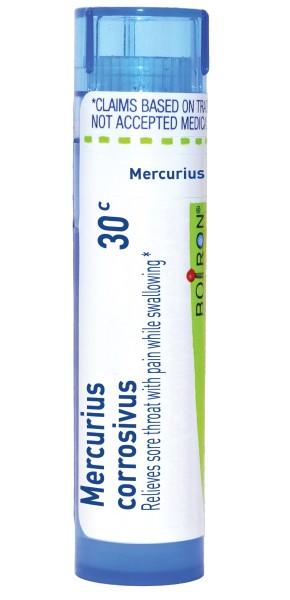 Mercurius Corrosivus 30C, 200CK, Homeopathic Medicine for Sore Throat with Pain while Swallowing, Boiron, 80 Pills (Pill Size #40)