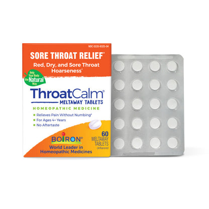 ThroatCalm, Homeopathic Medicine to Relieve Occasional Minor Sore Throat Pain, 60 Meltaway Tablets, Boiron