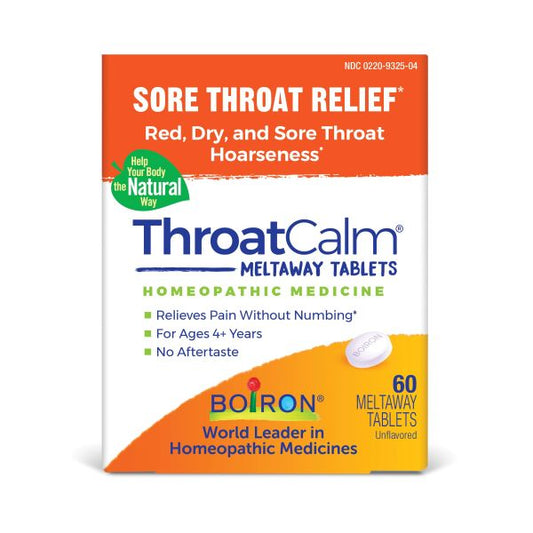 ThroatCalm, Homeopathic Medicine to Relieve Occasional Minor Sore Throat Pain, 60 Meltaway Tablets, Boiron