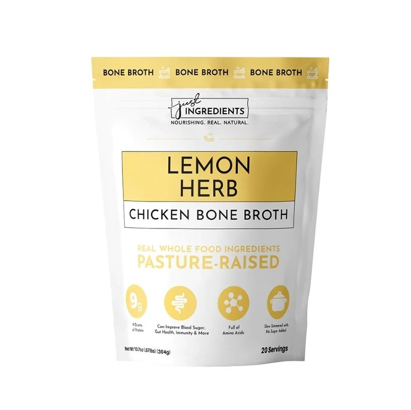 Lemon Herb Chicken Bone Broth, 20 Servings, 10.7oz, Just Ingredients