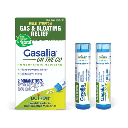 Gasalia On the Go, Homeopathic Medicine For Gas Relief, 2 Tubes (Approx. 80 Pellets Per Tube), Boiron