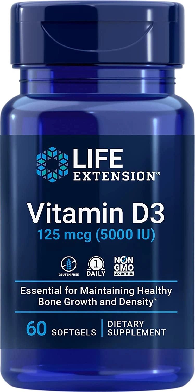 Vitamin D3, 125 mcg (5000 IU), 60 Softgels, Life Extension