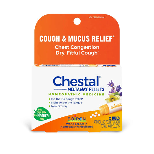 COUGH & MUCUS RELIEF* Chestal Meltaway Pellets for Adults, 2 Tubes, Boiron