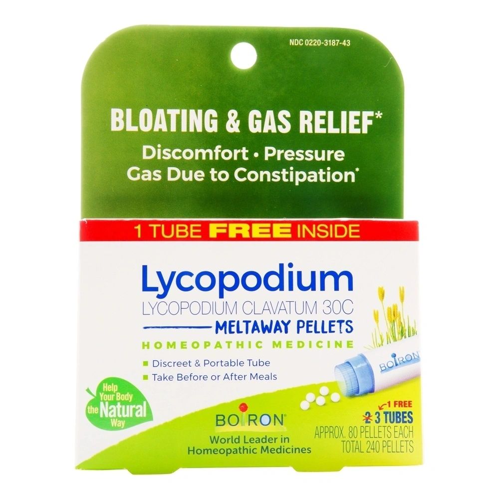 BLOATING & GAS RELIEF* Lycopodium 30C, 3 Tubes, 80 Pellets Each, Includes 1 FREE Tube