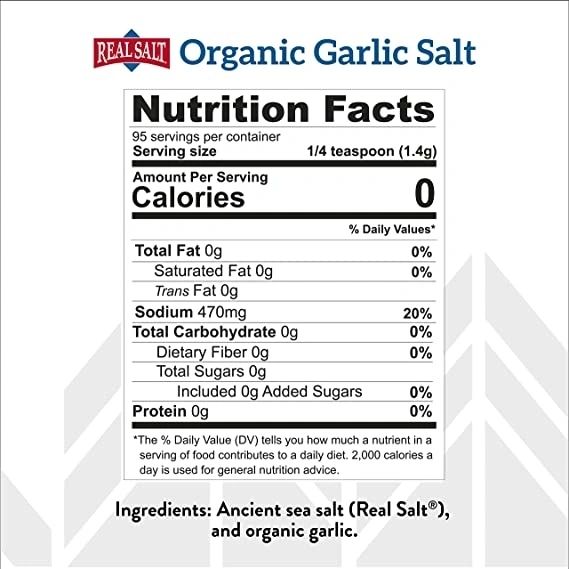 Real Salt Organic Garlic Salt Shaker, 4.75oz, Redmond Life