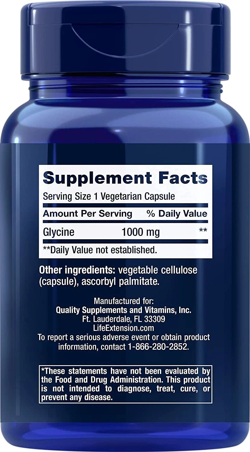 Glycine, 1000 mg, 100 Vegetarian Capsules, Life Extension