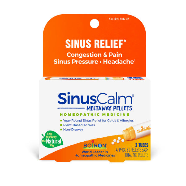 SinusCalm, Homeopathic Medicine to Relieve Sinus Symptoms Due to the Common Cold or Allergies, 2 Tubes, Approx. 80 Pellets Each, 160 Pellets Total, Boiron