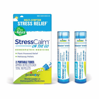 StressCalm On the Go, Homeopathic Medicine to Relief Symptoms of Occasional Stress, 2 Tubes (Approx. 80 Pellets Per Tube), Boiron