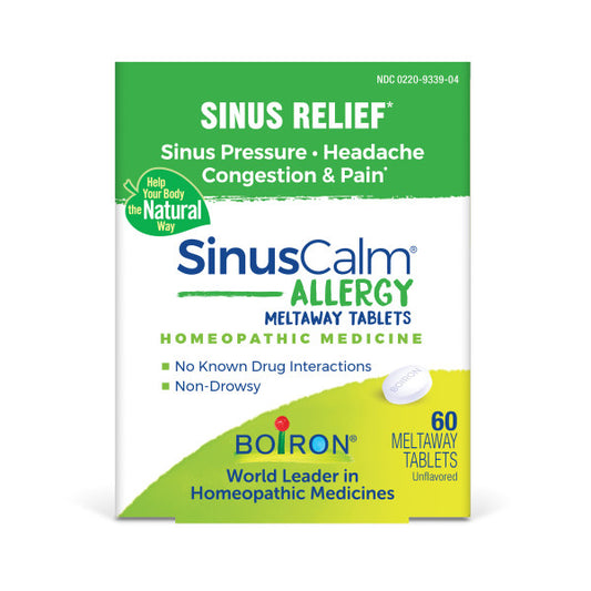 SinusCalm Allergy, Homeopathic Medicine for the Relief of Sinus Symptoms Due to Allergies, 60 Meltaway Tablets, Boiron