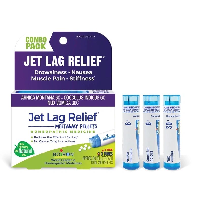 Jet Lag Relief Kit from Nausea, Stiffness, Muscle Pain, and Drowsiness - 3 Tubes, 240 Pellets, Boiron