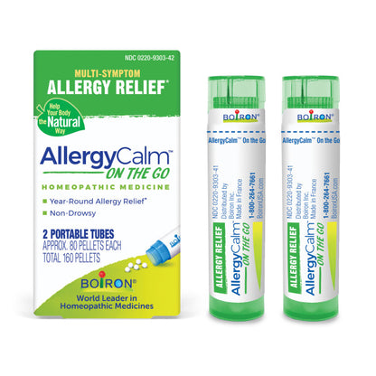 AllergyCalm On the Go, Homeopathic Medicine for Year-Round Allergy Relief and Non-Drowsy, 2 Tubes (Approx. 80 Pellets Per Tube), Boiron