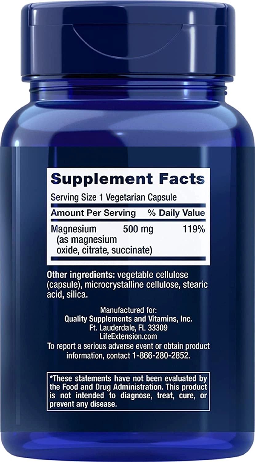 Magnesium Caps, 500 mg, 100 Vegetarian Capsules, Life Extension