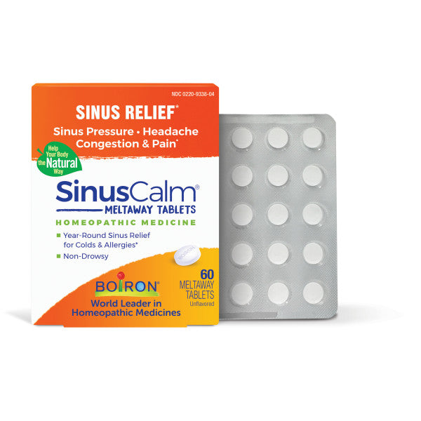 SinusCalm, Homeopathic Medicine to Relieve Sinus Symptoms Due to the Common Cold or Allergies, 60 Meltaway Tablets, Boiron