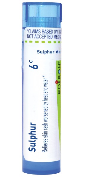 Sulphur 6C, 30C, 200CK, 1M, Homeopathic Medicine for Relief of Skin Rash Worsened by Heat & Water, Boiron, 80 Pills (Pill Size #40)