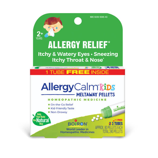 AllergyCalm Kids Meltaway Pellets, Homeopathic Medicine for Allergy Relief. 3 Tubes (Approx. 80 Pellets Per Tube), Boiron