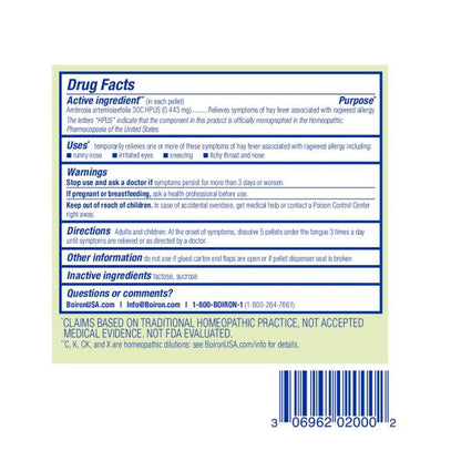 RAGWEED ALLERGY RELIEF* Ambrosia 30C, Homeopathic Medicine for Relief of Hay Fever, 3 Tubes, 80 Pellets Each, Includes 1 FREE Tube, Boiron