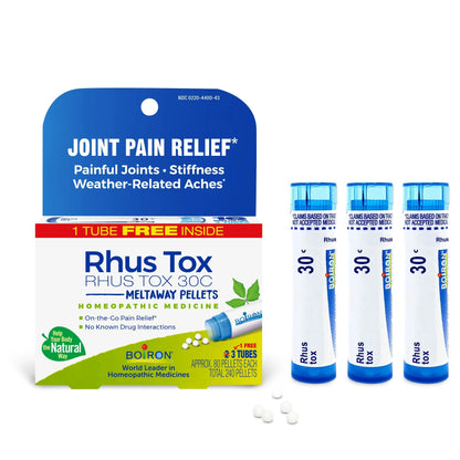 JOINT PAIN RELIEF* Rhus Tox 30C, 3 Tubes, 80 Pellets Each, Includes 1 FREE Tube