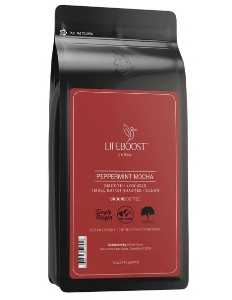 Peppermint Mocha Ground Coffee, 12oz, LifeBoost