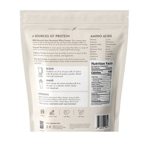 Vanilla Bean Protein Powder, 30 Servings, Just Ingredients