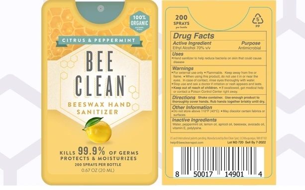 Beeswax Hand Sanitizer, 100% Organic, 20mL, Bee Clean