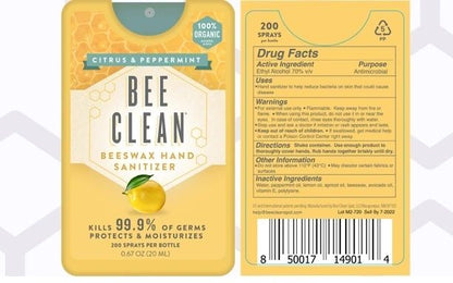 Beeswax Hand Sanitizer, 100% Organic, 20mL, Bee Clean