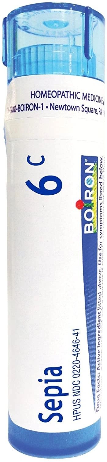 Sepia, 6C, 30C, 200C, Homeopathic Medicine for Bloating & Lower Back Pain During Menstruation, Boiron, 80 Pills (Pill Size #40)