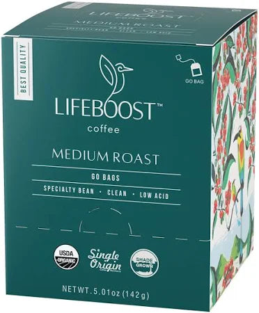 LifeBoost Coffee, Medium Roast Go Bags, 10ct