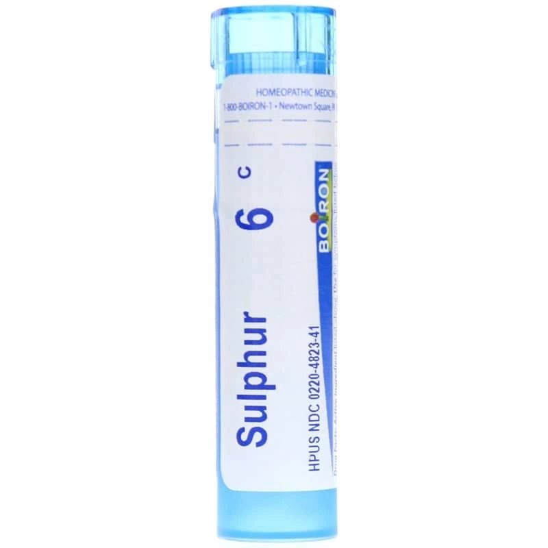 Sulphur 6C, 30C, 200CK, Homeopathic Medicine for Skin Rash Worsened by Heat & Water, Boiron, 80 Pills (Pill Size #40)