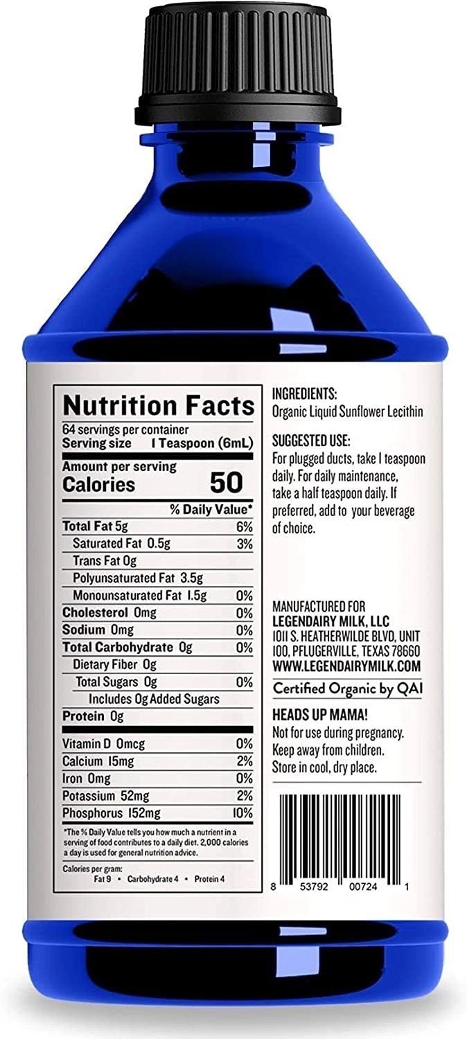 Legendairy Milk® Organic Liquid Sunflower Lecithin - 12 fl. oz. - USDA Organic, Vegan, Gluten Free, Sugar Free, Soy Free, and Non-GMO Project Verified