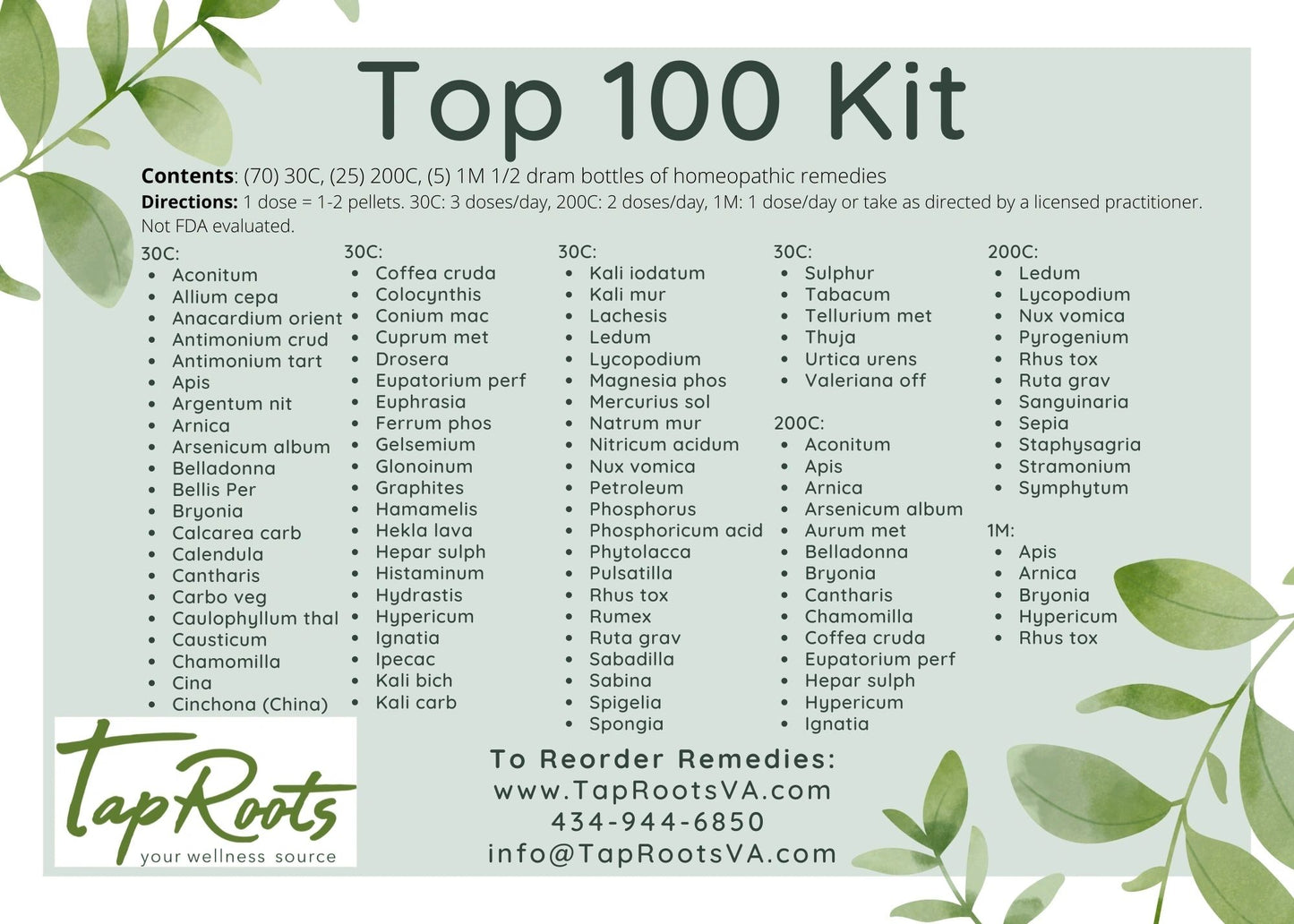 TapRoots’ Top 100 Homeopathy Kit